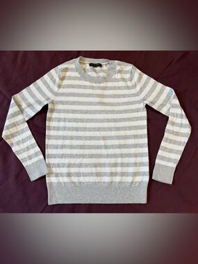Banana Republic Light Gray and White Striped Crewneck Sweater - Men